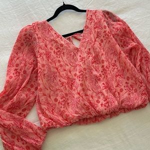 pink and red floral crinkle top